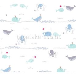   AS Creation Little Love vlies anyagú fehér, kék, türkiz, piros, lila színű halas gyerek tapéta