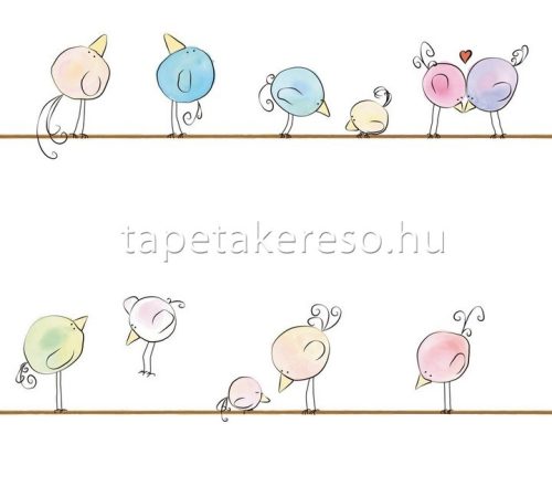AS Creation Little Love vlies anyagú fehér, kék, sárga, lila, zöld, rózsaszín, barna színű madaras gyerek tapéta