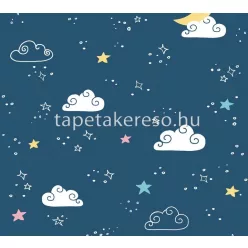   AS Creation Little Love vlies anyagú kék, fehér, sárga színű felhős, csillagos gyerek tapéta
