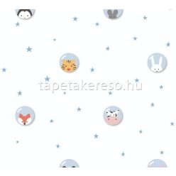   AS Creation Little Love vlies anyagú fehér, kék, szürke, fekete, rózsaszín, barna színű csillagos, állatos, pöttyös gyerek tapéta