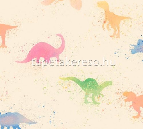 AS Creation Little Love vlies anyagú krém, zöld, rózsaszín, kék, sárga színű dínós gyerek tapéta