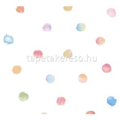   AS Creation Little Love vlies anyagú fehér, kék, sárga, lila, zöld, rózsaszín színű pöttyös gyerek tapéta