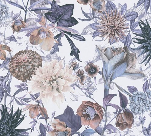 AS Creation Dream Flowery vlies anyagú fehér, barna, lila, szürke színű virágos romantikus tapéta