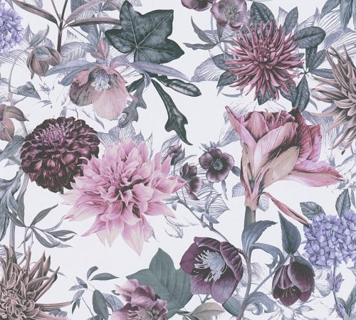 AS Creation Dream Flowery vlies anyagú fehér, mályva, zöld, lila színű virágos romantikus tapéta