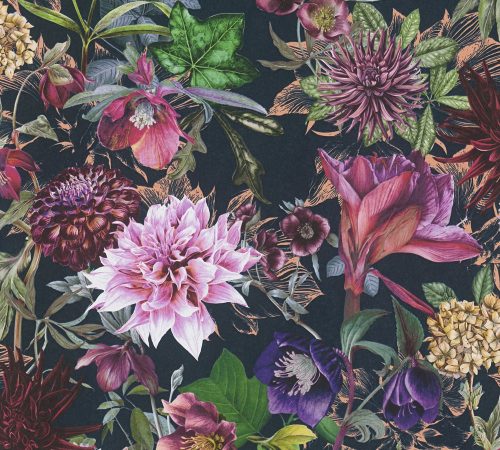 AS Creation Dream Flowery vlies anyagú fekete, zöld, bordó, rózsaszín színű virágos romantikus tapéta