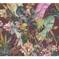   AS Creation Dream Flowery vlies anyagú bordó, zöld, sárga, rózsaszín, barack színű állatos, madaras, halas, virágos romantikus tapéta