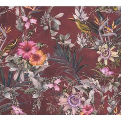   AS Creation Dream Flowery vlies anyagú bordó, narancssárga, szürke, zöld, fekete színű madaras, virágos romantikus tapéta