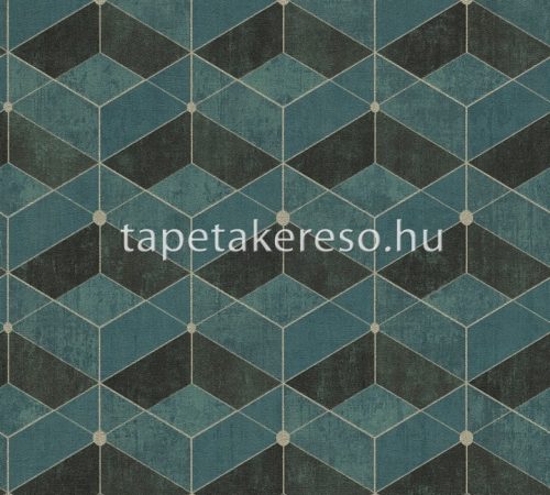 AS Creation Titanium 3 vlies, vinyl anyagú fekete, türkiz, arany színű 3d, geometriai modern tapéta