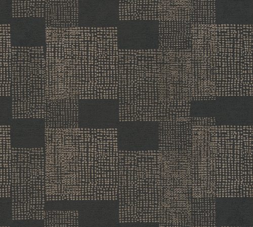 AS Creation Black is Beautiful vinyl, vlies anyagú fekete, barna színű geometriai, kockás modern tapéta