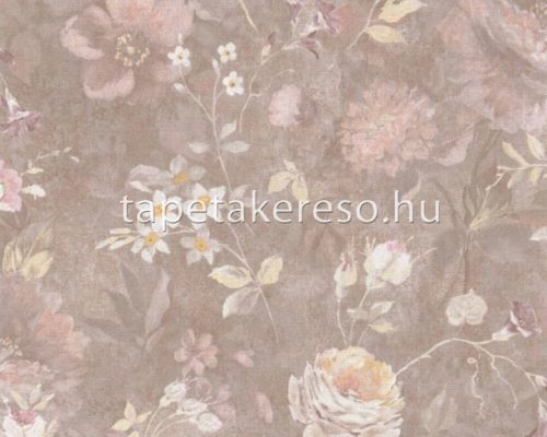 AS Creation Natural Living vlies, vinyl anyagú mályva, rózsaszín, fehér, sárga színű virágos romantikus tapéta