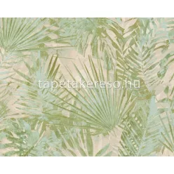   AS Creation Natural Living vlies, vinyl anyagú beige, zöld színű leveles modern tapéta