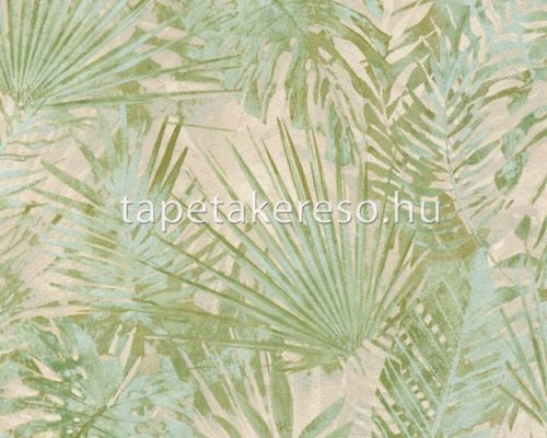 AS Creation Natural Living vlies, vinyl anyagú beige, zöld színű leveles modern tapéta