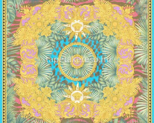 AS Creation Versace 5 vinyl, vlies anyagú zöld, lila, arany, kék színű kazettás, barokk, versace modern tapéta