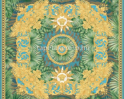 AS Creation Versace 5 vinyl, vlies anyagú kék, arany, zöld, barna színű kazettás, barokk, versace modern tapéta