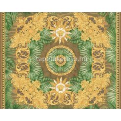   AS Creation Versace 5 vinyl, vlies anyagú barna, zöld, arany színű kazettás, barokk, versace modern tapéta