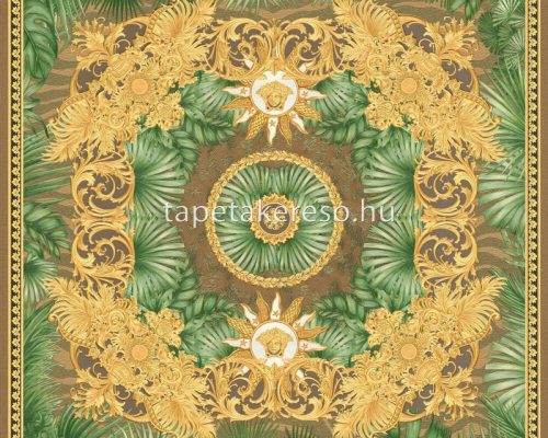 AS Creation Versace 5 vinyl, vlies anyagú barna, zöld, arany színű kazettás, barokk, versace modern tapéta