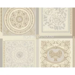   AS Creation Versace 5 vinyl, vlies anyagú törtfehér, szürke, barna színű kazettás, barokk, versace modern tapéta