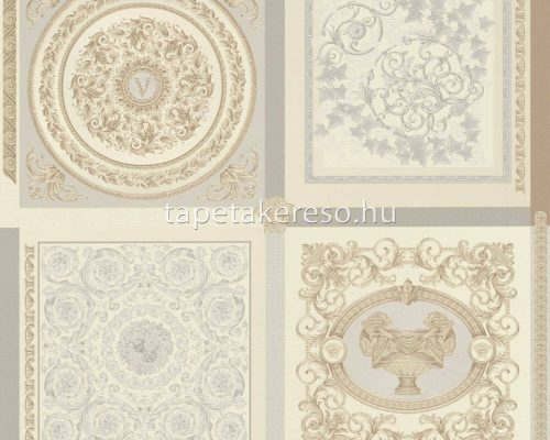 AS Creation Versace 5 vinyl, vlies anyagú törtfehér, szürke, barna színű kazettás, barokk, versace modern tapéta