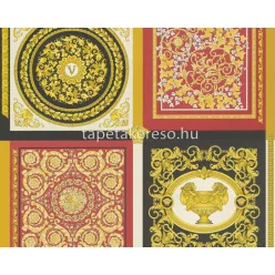   AS Creation Versace 5 vinyl, vlies anyagú fekete, arany, piros színű kazettás, barokk, versace modern tapéta