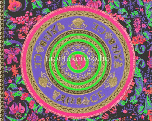 AS Creation Versace 5 vinyl, vlies anyagú fekete, lila, arany, zöld, pink színű versace modern tapéta