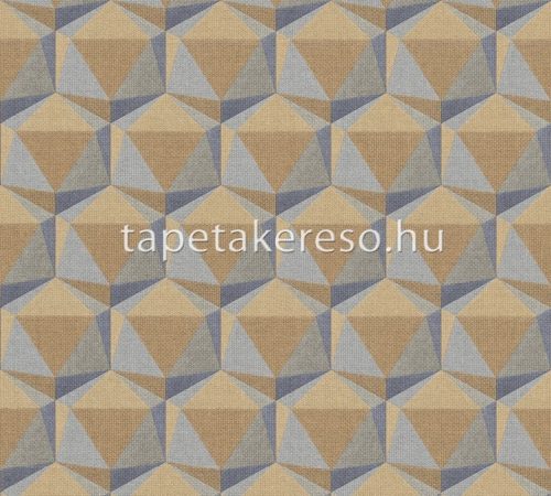 AS Creation Nara vlies, vinyl anyagú kék, barna színű 3d, geometriai, szövethatású modern tapéta