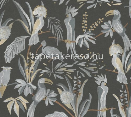 AS Creation House of Turnowsky vlies, vinyl anyagú fekete, szürke, barna színű növényes, madaras romantikus tapéta