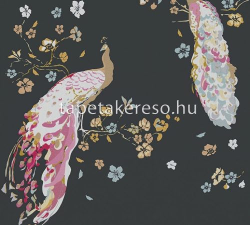 AS Creation House of Turnowsky vlies, vinyl anyagú fekete, sárga, kék, fehér, rózsaszín színű madaras, virágos romantikus tapéta