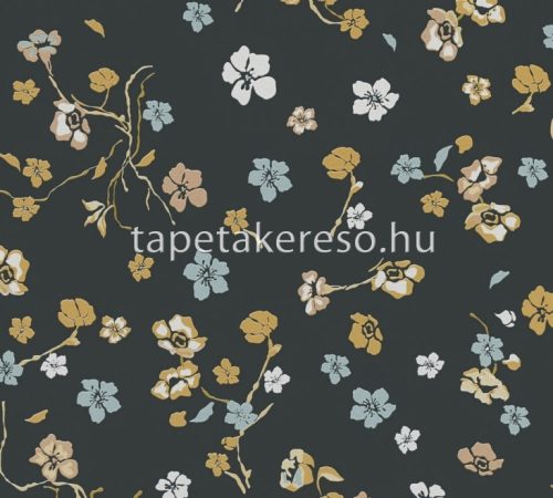 AS Creation House of Turnowsky vlies, vinyl anyagú fekete, sárga, kék, fehér színű virágos romantikus tapéta