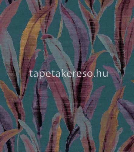 Cristiana Masi Arche vlies, vinyl anyagú kék, lila, arany, fekete színű leveles, textilhatású modern tapéta
