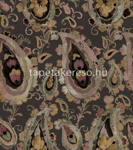 Cristiana Masi Arche vlies, vinyl anyagú szürke, zöld, mályva, arany színű etno, virágos, textilhatású modern tapéta