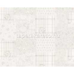   AS Creation Maison Charme vlies, vinyl anyagú szürke, fehér színű patchwork, virágos romantikus tapéta
