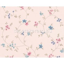   AS Creation Maison Charme vlies, vinyl anyagú fehér, kék, zöld, rózsaszín színű indamintás, virágos, textilhatású romantikus tapéta