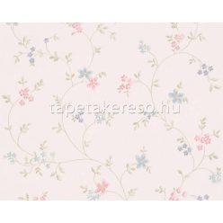   AS Creation Maison Charme vlies, vinyl anyagú fehér, zöld, kék, rózsaszín színű indamintás, virágos, textilhatású romantikus tapéta