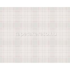   AS Creation Maison Charme vlies, vinyl anyagú fehér, zöld, rózsaszín színű kockás, textilhatású romantikus tapéta