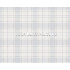   AS Creation Maison Charme vlies, vinyl anyagú törtfehér, szürke, beige színű kockás, textilhatású romantikus tapéta