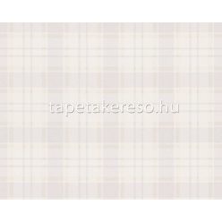   AS Creation Maison Charme vlies, vinyl anyagú fehér, szürke, beige színű kockás, textilhatású romantikus tapéta