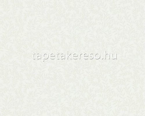 AS Creation Maison Charme vlies, vinyl anyagú törtfehér, zöld színű leveles, textilhatású romantikus tapéta