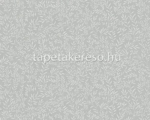 AS Creation Maison Charme vlies, vinyl anyagú szürke, fehér színű leveles, textilhatású romantikus tapéta
