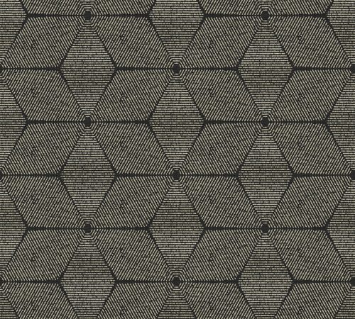 AS Creation Antigua vlies, vinyl anyagú fekete, homok színű geometriai, vonalas, textilhatású modern, natural tapéta