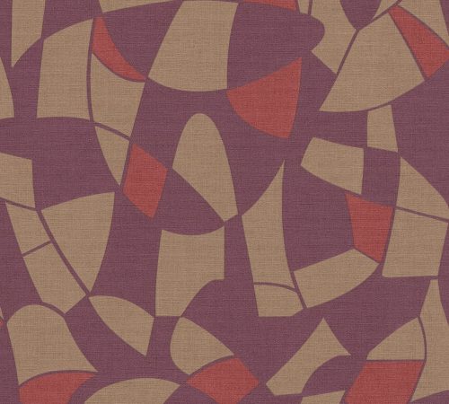 AS Creation Antigua vlies, vinyl anyagú lila, barna, korall színű absztrakt, geometriai, textilhatású modern, natural tapéta