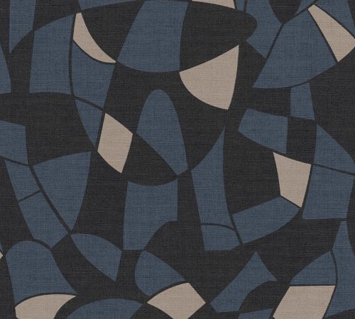 AS Creation Antigua vlies, vinyl anyagú kék, fekete, barna színű absztrakt, geometriai, textilhatású modern, natural tapéta