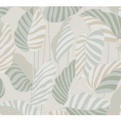   AS Creation Antigua vlies, vinyl anyagú fehér, zöld, beige színű leveles, textilhatású modern, natural tapéta