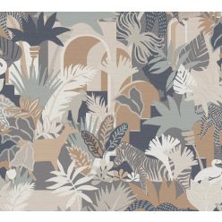   AS Creation Antigua vlies, vinyl anyagú barna, zöld, szürke, beige színű állatos, növényes, textilhatású modern, natural tapéta