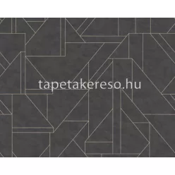   AS Creation Metropolitan Stories Travel Styles vlies, habos anyagú fekete, arany színű vonalas, geometriai modern tapéta