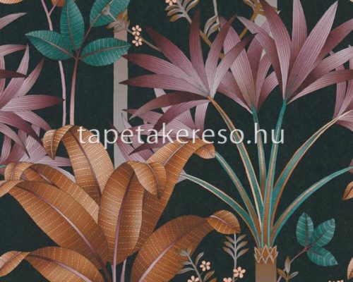 Architects Paper Arcade vlies anyagú fekete, barna, mályva, türkiz színű növényes, virágos modern tapéta
