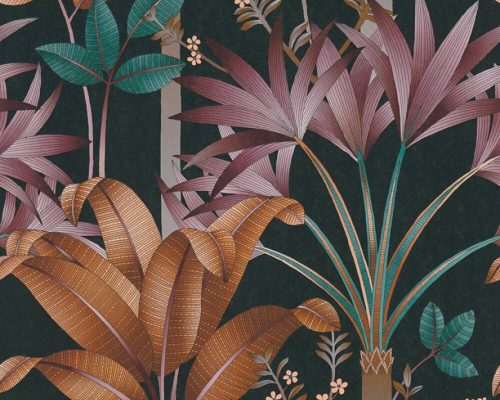 Architects Paper Arcade vlies anyagú fekete, barna, mályva, türkiz színű növényes, virágos modern tapéta