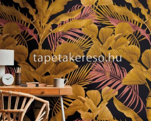 AS Creation The wall Travel Styles vlies, vinyl anyagú fekete, sárga, mályva színű leveles modern poszter
