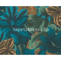   AS Creation Metropolitan Stories Travel Styles vinyl, vlies anyagú kék, zöld, lila, fekete, okker színű leveles modern tapéta