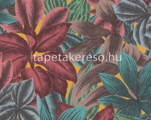 AS Creation Metropolitan Stories Travel Styles vinyl, vlies anyagú türkiz, sárga, kék, barna, mályva színű leveles modern tapéta