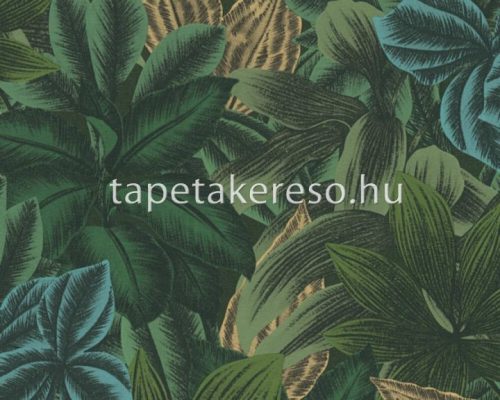 AS Creation Metropolitan Stories Travel Styles vinyl, vlies anyagú zöld, sárga, türkiz, fekete színű leveles modern tapéta